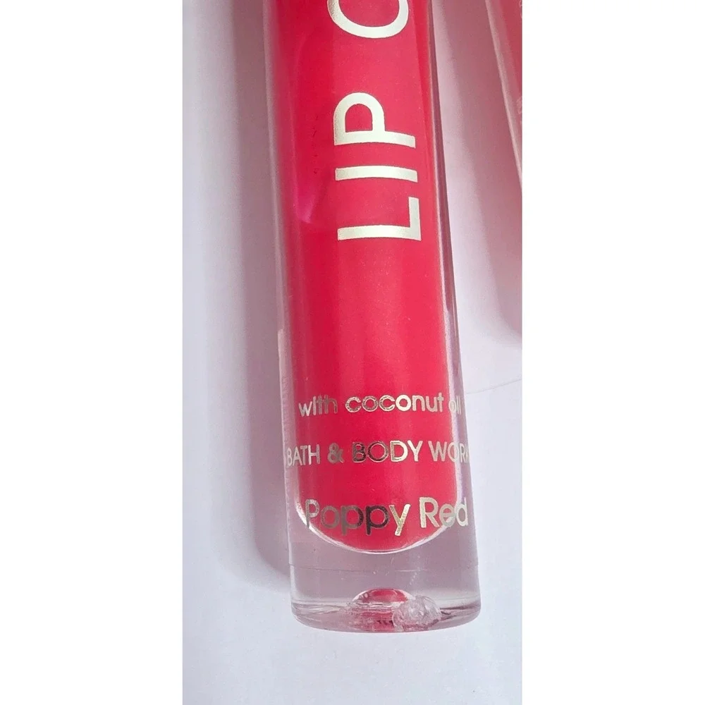 Bath & Body Works Lip Oil Set Poppy Red Ballet Pink Coconut Oil 0.11 oz 2 Pack